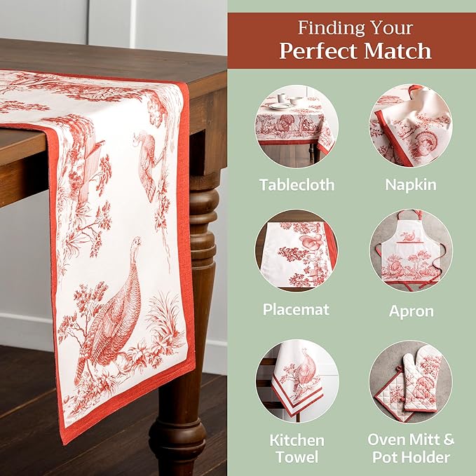 Maison d' Hermine Table Runner 100% Cotton Double Layer Table Runners 108 inches Long for Thanksgiving Christmas Decorations Home Kitchen Dining Party Wedding (Holy Jouy - Red, 14.5" x 108")