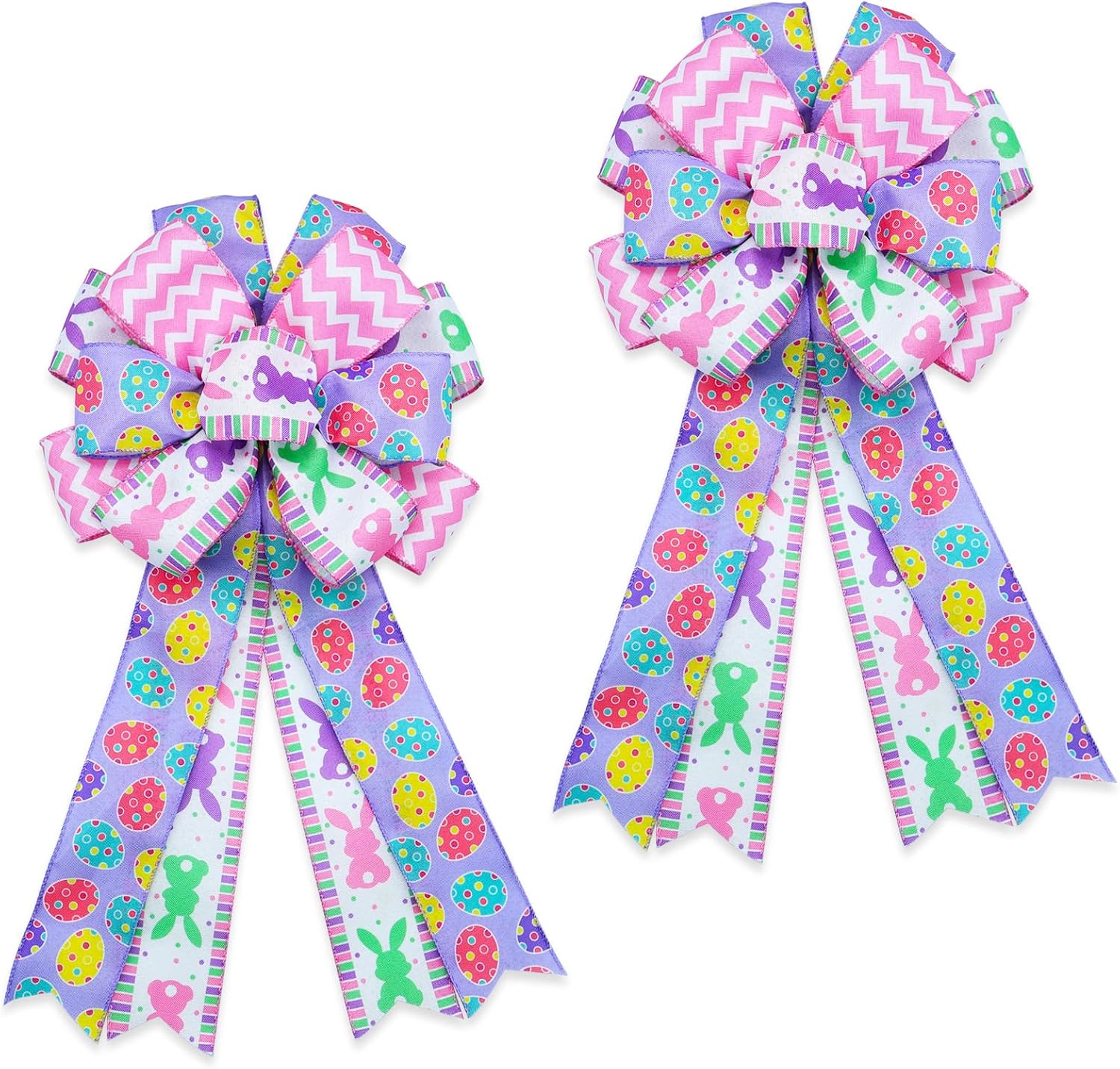 Montekin Large Easter Bows for Wreath 20x11 Inch, 2 Pack Pre-Tied Easter Egg Wired Ribbon Bow, Big Tree Topper Bow for Front Door Indoor Outdoor Spring Summer Decoration (Purple)