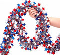 52.5Ft 4th of July Garland, Patriotic Red White and Blue Star Glitter Tinsel Twist Garland, 4th of July Decorations for Car Bike Golf Cart Independence Day Memorial Day Decor