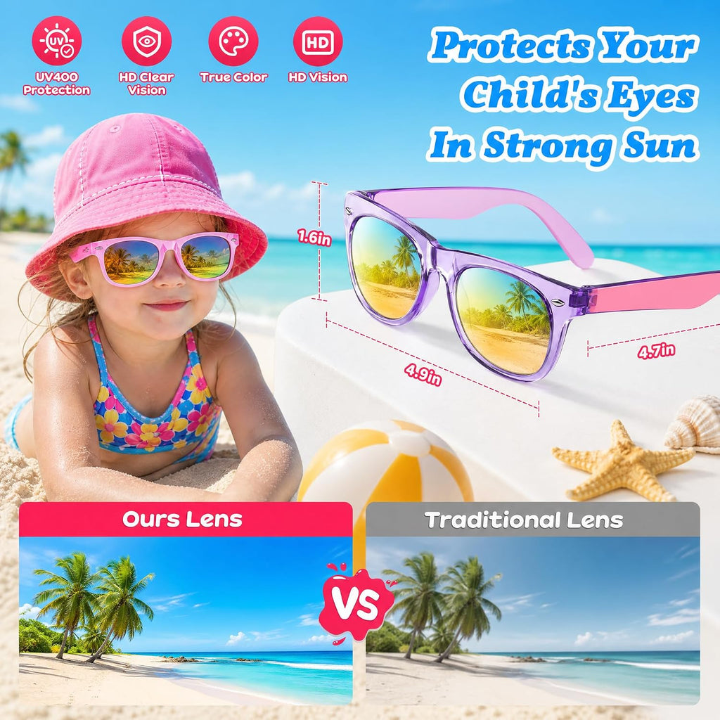 Froman Kids Sunglasses Bulk - Party Favors for Boys Girls Ages 3-8, Neon Colors with UV 400 Protection