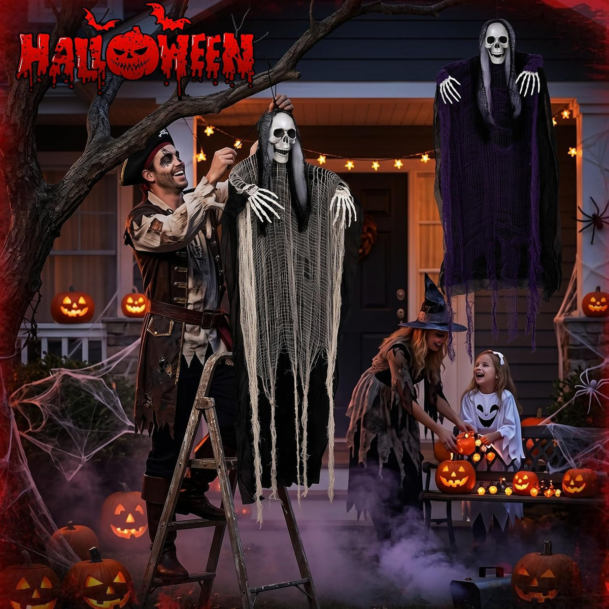 3 Pack Halloween Hanging Skeleton Decorations Outdoor Indoor Yard