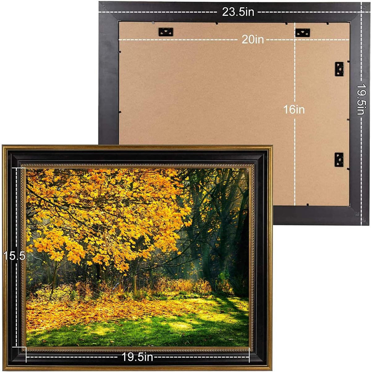 16x20 ornate picture frame with real glass,gold black, close-up detail