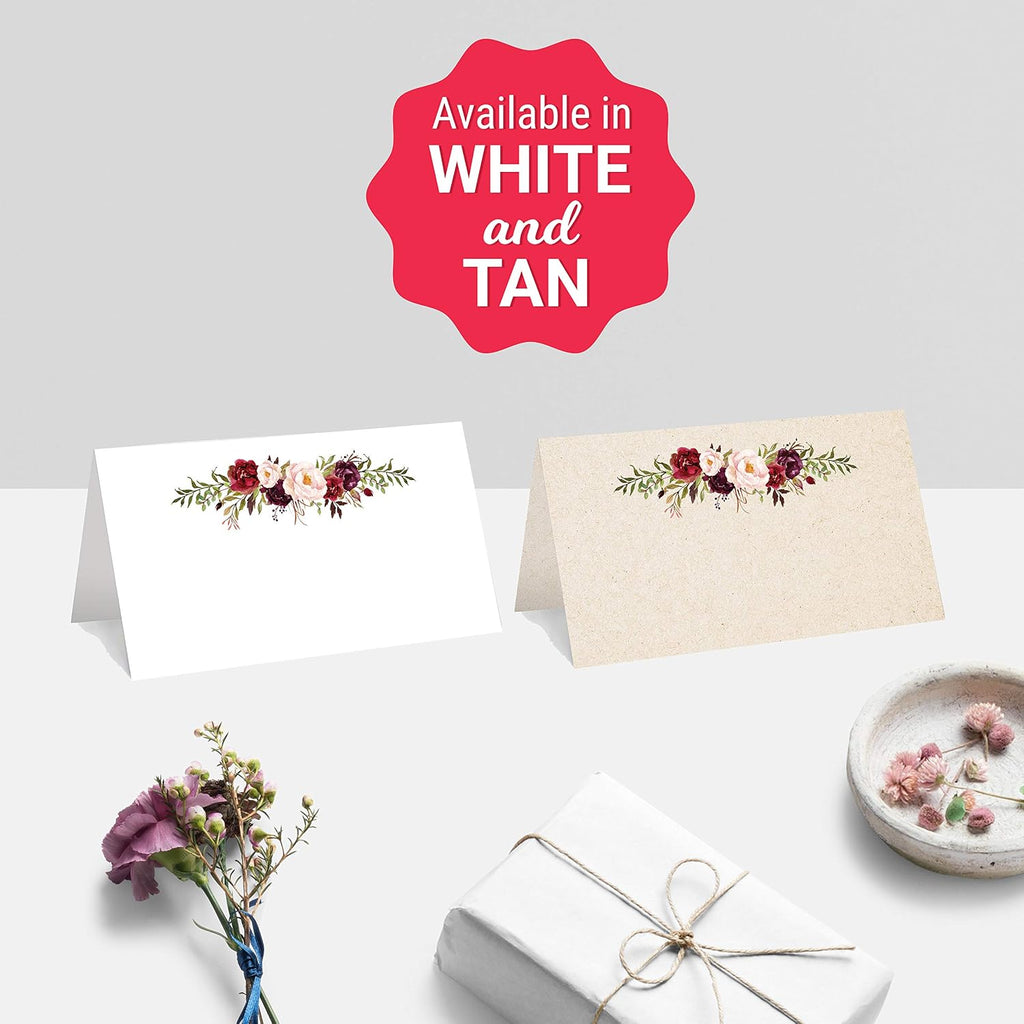 321Done Red Roses Place Cards for Table Setting - Set of 24 Blank Name Cards, Seating Chart & Placecard for Wedding Reception, Dinner Party, Buffet & Calligraphy - 3.5x2, White, Made in USA