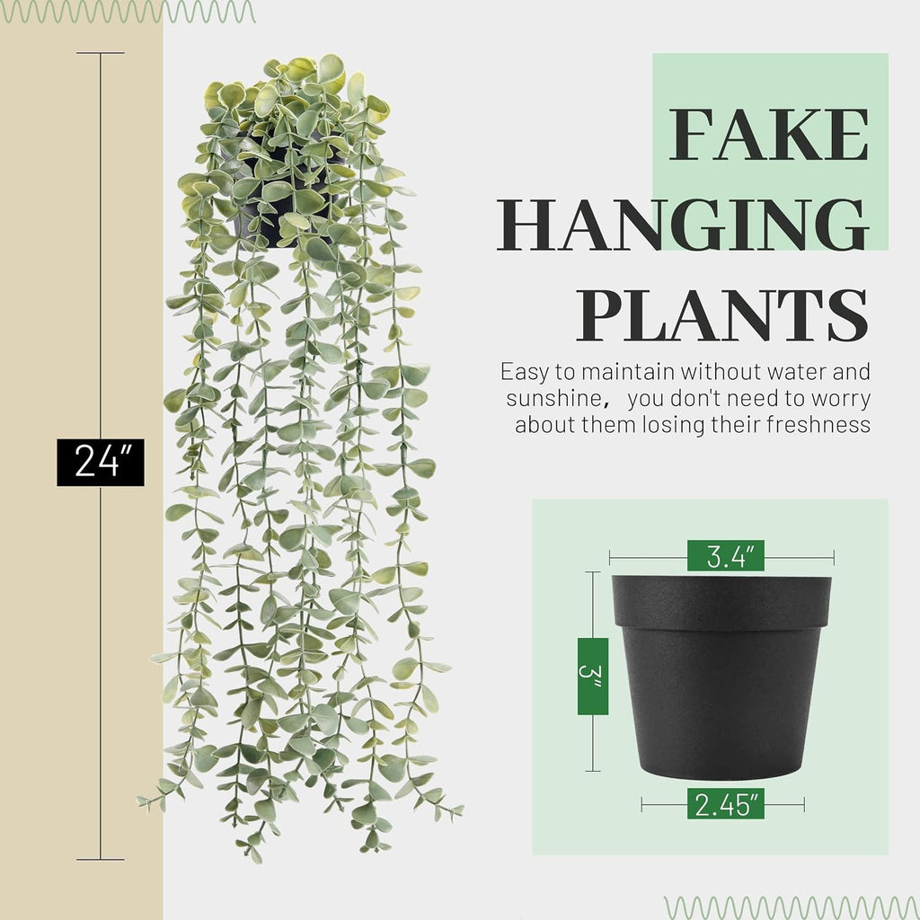 Der Rose 1Pcs Fake Plants Hanging Artificial Potted Faux Eucalyptus Plants for Modern Boho Farmhouse Bathroom Office Desk Wall Art Shelf Living Room Aesthetic Decor Indoor