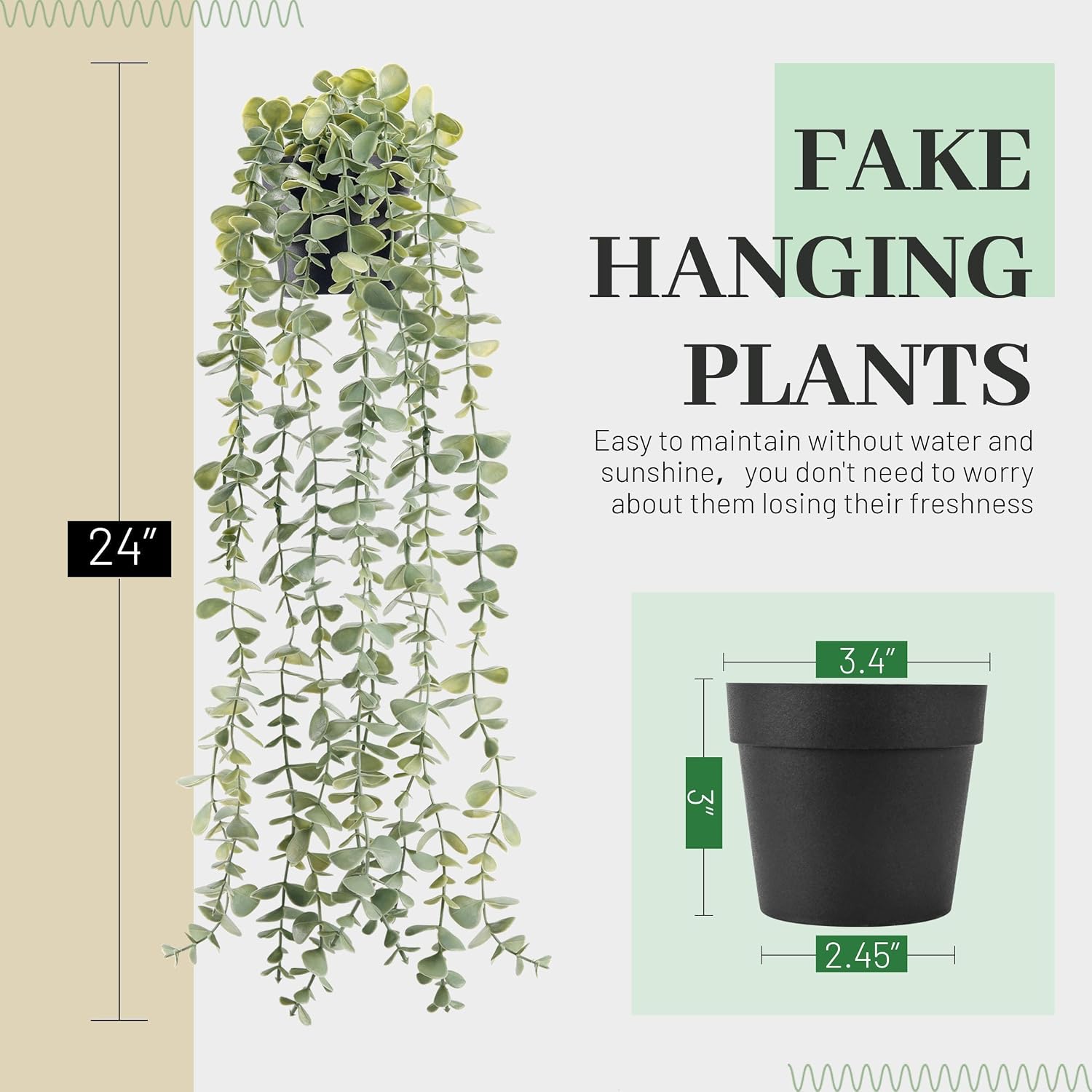 Der Rose 1Pcs Fake Plants Hanging Artificial Potted Faux Eucalyptus Plants for Modern Boho Farmhouse Bathroom Office Desk Wall Art Shelf Living Room Aesthetic Decor Indoor