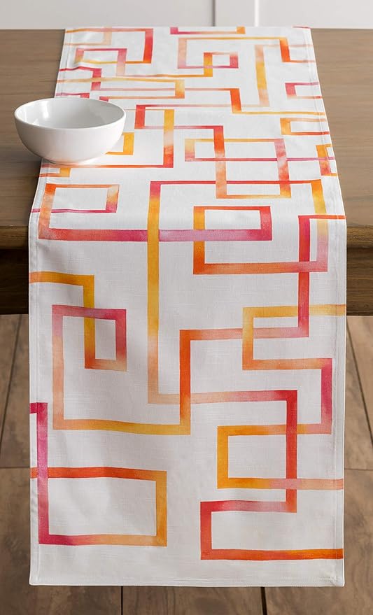 Maison d' Hermine Table Runner 100% Cotton Double Layer Table Runners 72 inches Long Decorative for Kitchen Dining Party Baby Shower Wedding Bridal Shower Spring Summer (Summer Maze, 14.50" x 72")