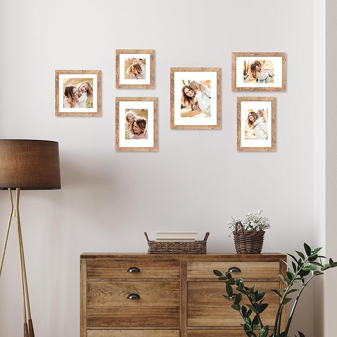 9x12 Picture Frame Set of 4 with Tempered Glass, Rustic Brown Frame Display 6x8 Pictures with Mat or 9 x 12 Without Mat, Wooden 9 x 12 Photo Frame for Wall Mount and Tabletop Display