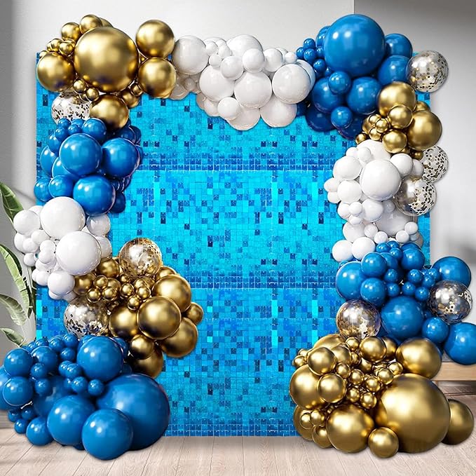 24PCS Lake Blue Shimmer Wall Backdrop, Laser Square Sequin Photo Backdrops Panel, Glitter Wall Background for Birthdays, Weddings, Christmas, Engagements, Disco Bachelorette Party Decoration (4FTx6FT)
