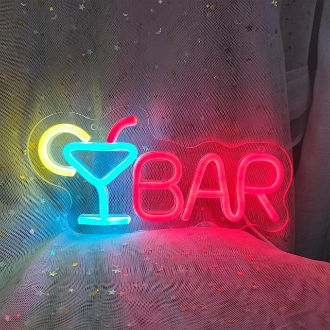Bar Neon Sign Neon Bar Lights Bar Neon Signs for Home Bar LED Sign Bar Signs for Home Bar Wall Bar Lights for Home Bar Living Room Bistro Man Cave Party, 9.8"" x 4.8""