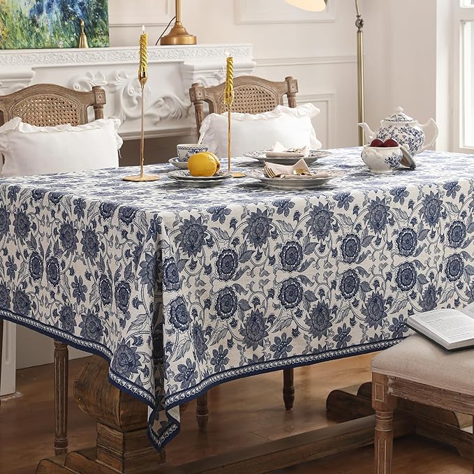 patdrea Designer Vintage Blue Rectangle Tablecloth,Linen Anti-Wrinkle Paisley Pattern Farmhouse Extra Long Table Cloth,Decor Cover for Kitchen Dining,Christmas,Thanksgiving,67"x118"-Lantang a