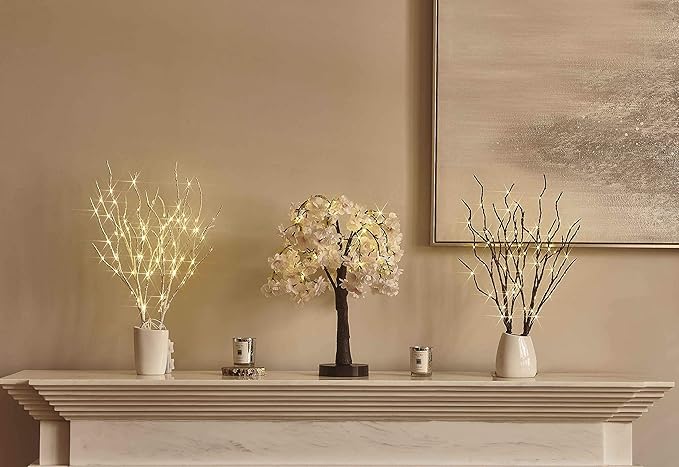 LITBLOOM Lighted Cherry Blossom Tree Pink 18IN 40 LED with Timer Artificial Tabletop Bonsai Tree Lights USB Plug or Battery Operated for Wedding Party Home Birthday Decoration