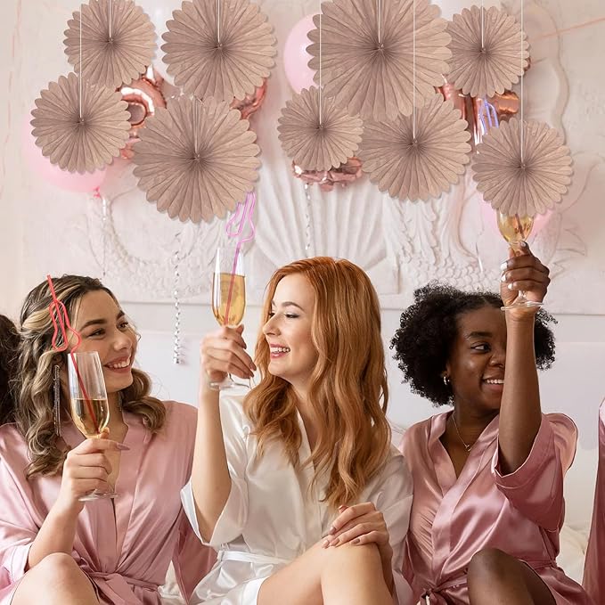 20 Pcs Brown Hanging Paper Fan, Round Paper Fans Decorations Set for Weddings, Birthdays, Engagement, Bridal Shower, Baby Shower Event, Graduation, Party Supplies Decor