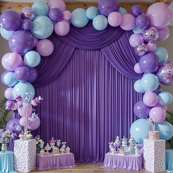 40 ft x 10 ft Wrinkle Free Purple Backdrop Curtain for Parties, 5ft x 10ft 8 Panels Polyester Purple Photo Backdrop Drapes for Wedding Birthday Party Baby Shower Fabric Photo Curtains for Mermaid