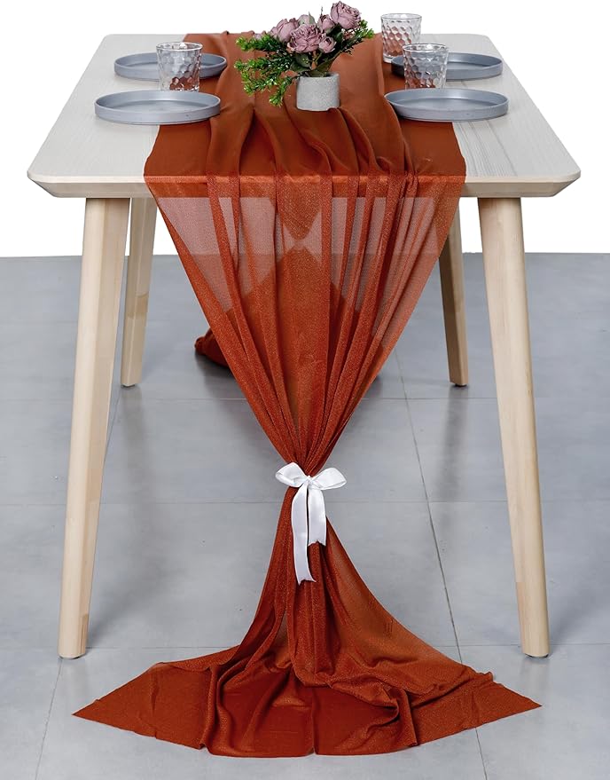 MDS Halloween Chiffon Table Runner - 10 Pack, 29 x 120 Inches, 10ft Each - Sheer Spooky Table Runners for Haunted House Parties, Trick-or-Treat Tables, Witchy Décor, Wedding & Events - Terracotta