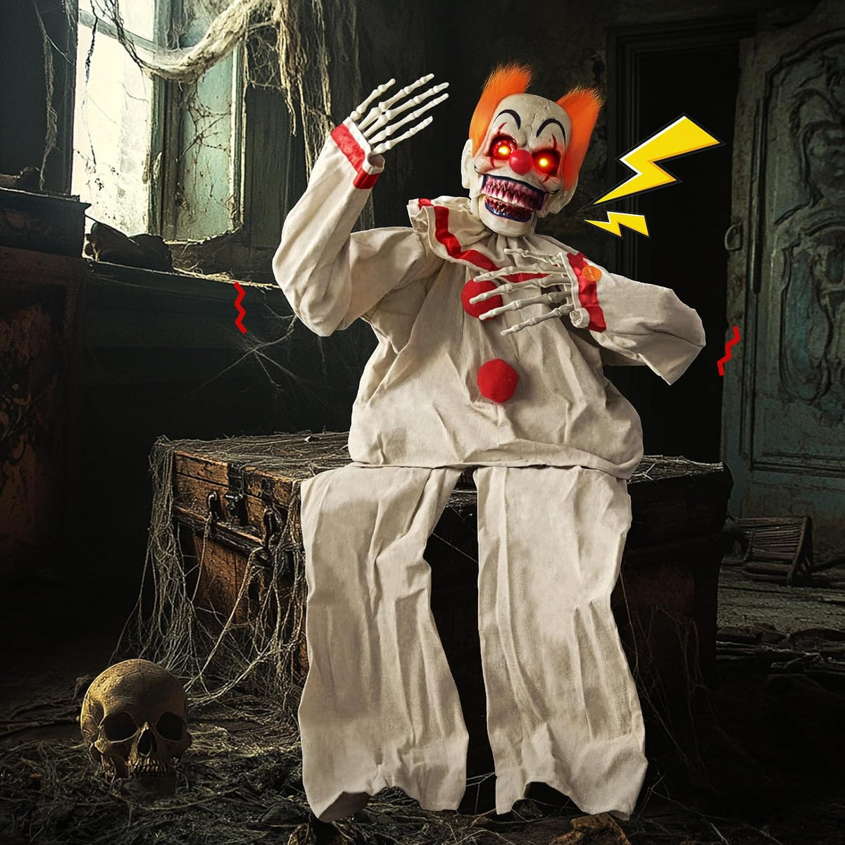 Halloween Animatronic Sitting Clown - Halloween Animated Decorations Sound Ac...