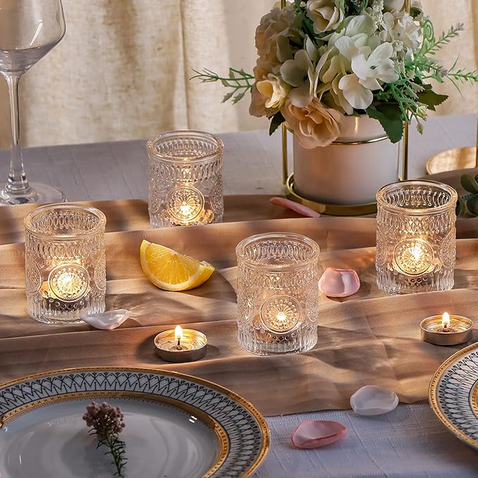 DARJEN Clear Votive Candle Holders Set of 36- Glass Candle Holders Bulk for Tea Light Candle, Embossed Candle Votives for Wedding Centerpiece, Living Room & Home Table Decor