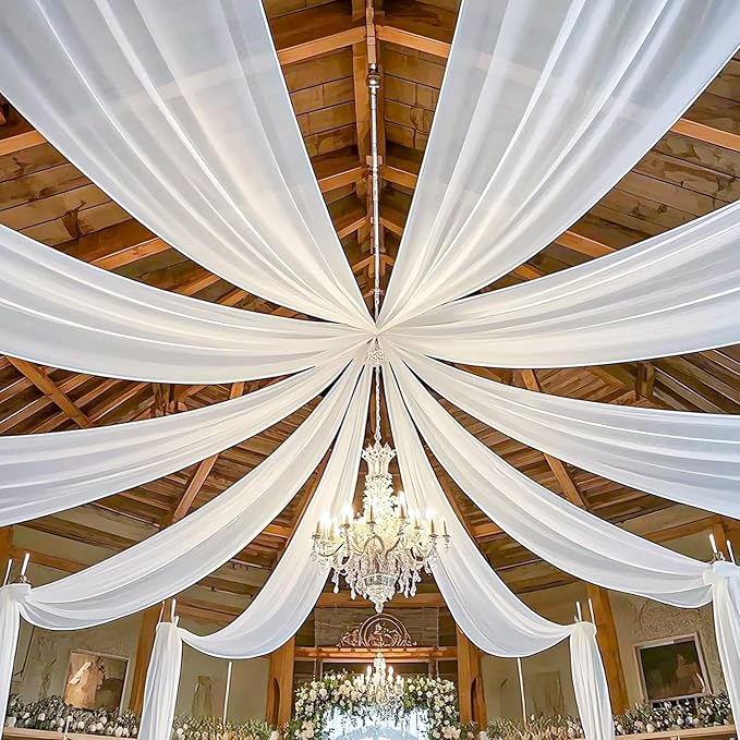 MODFUNS Wedding Ceiling Drapes White Wedding Arch Draping Fabric 2 Panels 5x20 FT Chiffon Drapery Curtains for Arbor Sheer Fabric for Draping Arch Decorations for Ceremony Swag Backdrop for Parties