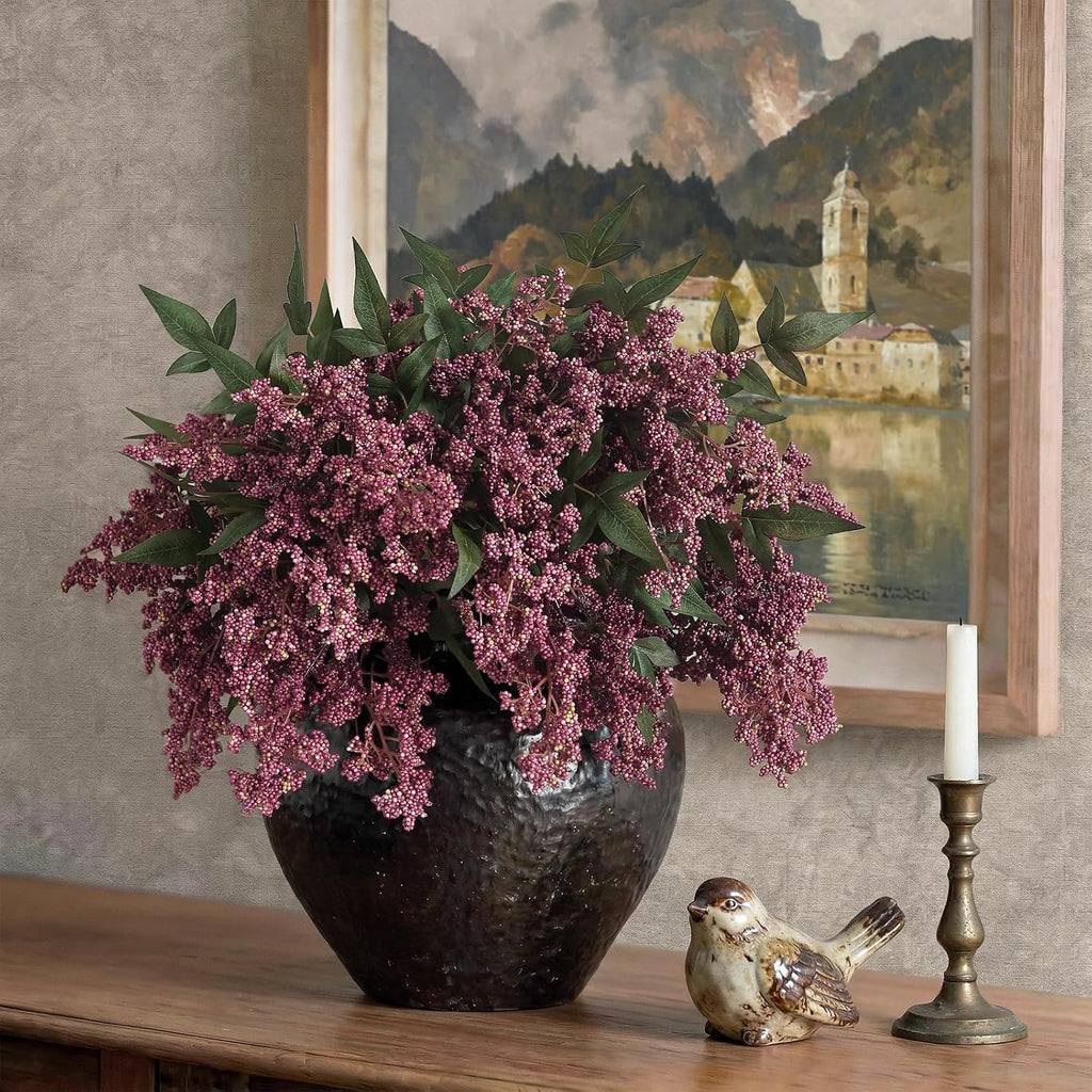 17"lifelike artificial nandina berry stems for vase decor(dusty, front angle view