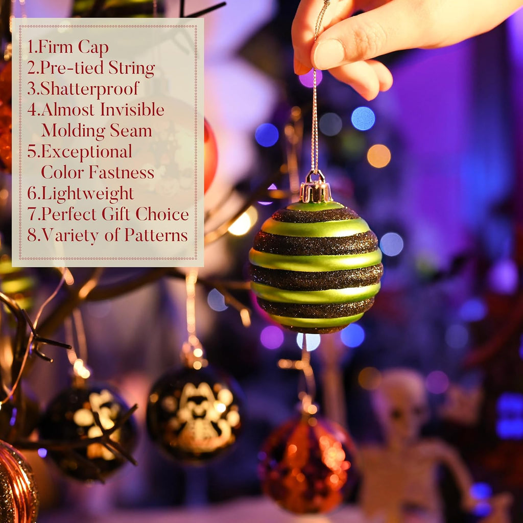 Valery Madelyn 16ct Halloween Ornaments Tree Decorations Indoor 2 Inch | Black Cat Castle Vintage Variety Hanging Ball Ornaments Set for Small Tree, Cute Holiday Party Home Decor