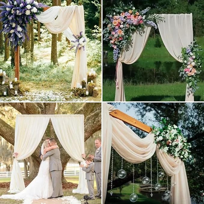8 Panels Wedding Arch Draping Fabric 28" x 20Ft Wedding Arch Drapes Chiffon Fabric Drape Sheer Backdrop Curtain for Weddings Party Swag Ceremony Birthday Arbor Drapery Reception Ceiling Décor(Ivory)