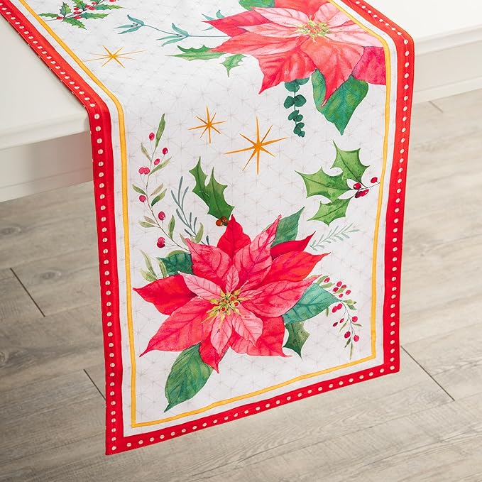 Maison d' Hermine Table Runner 100% Cotton Double Layer Table Runners 72 inches Long for Thanksgiving Christmas Decorations Home Kitchen Dining Party Wedding (Poinsettia Christmas, 14.5" x 72")