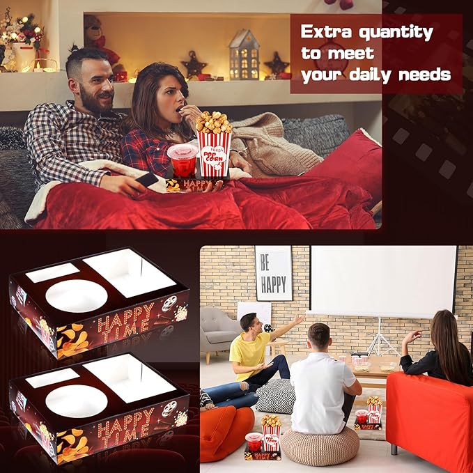 Faccito 36 Pcs Movie Night Snack Trays Movie Theater Snack Boxes Night Supply Disposable Paper Holder Tray for Popcorn Food Candy Drink Party 8 x 6 Inch(Dark Red,Retro Style)