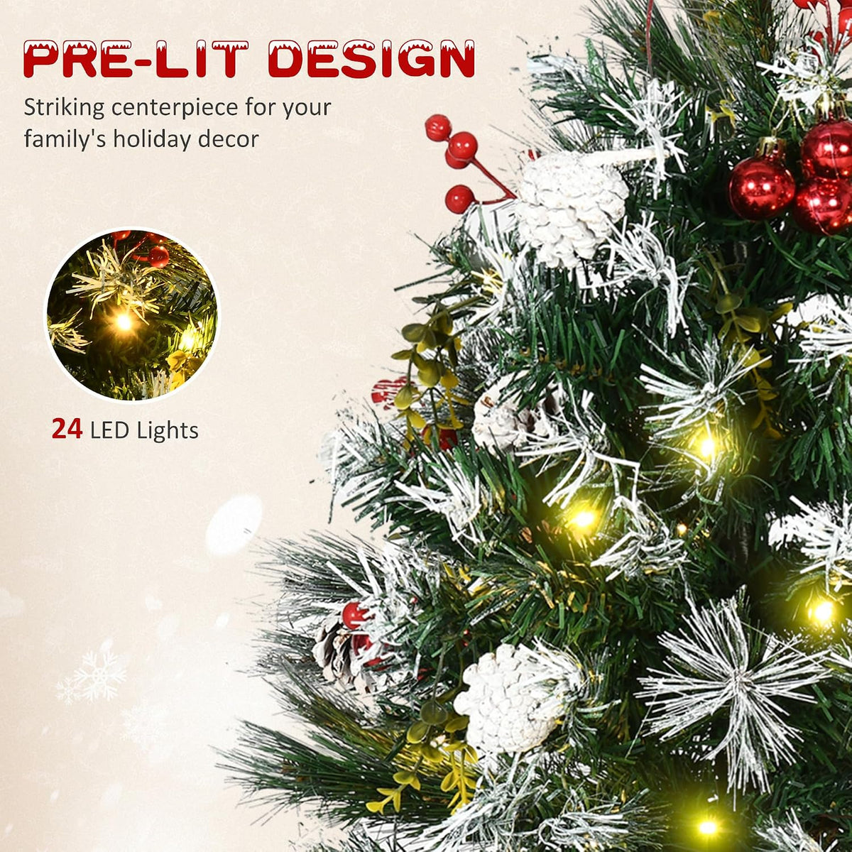 homcom artificial christmas tree prelit cordless 2 pieces, side view