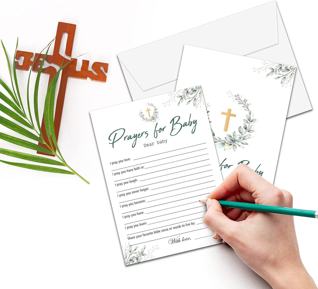 Baby Shower Prayer Cards - Floral Greenery Baby Christening Cards For Girl Boy Christian Brother or Sister - 30 Cards