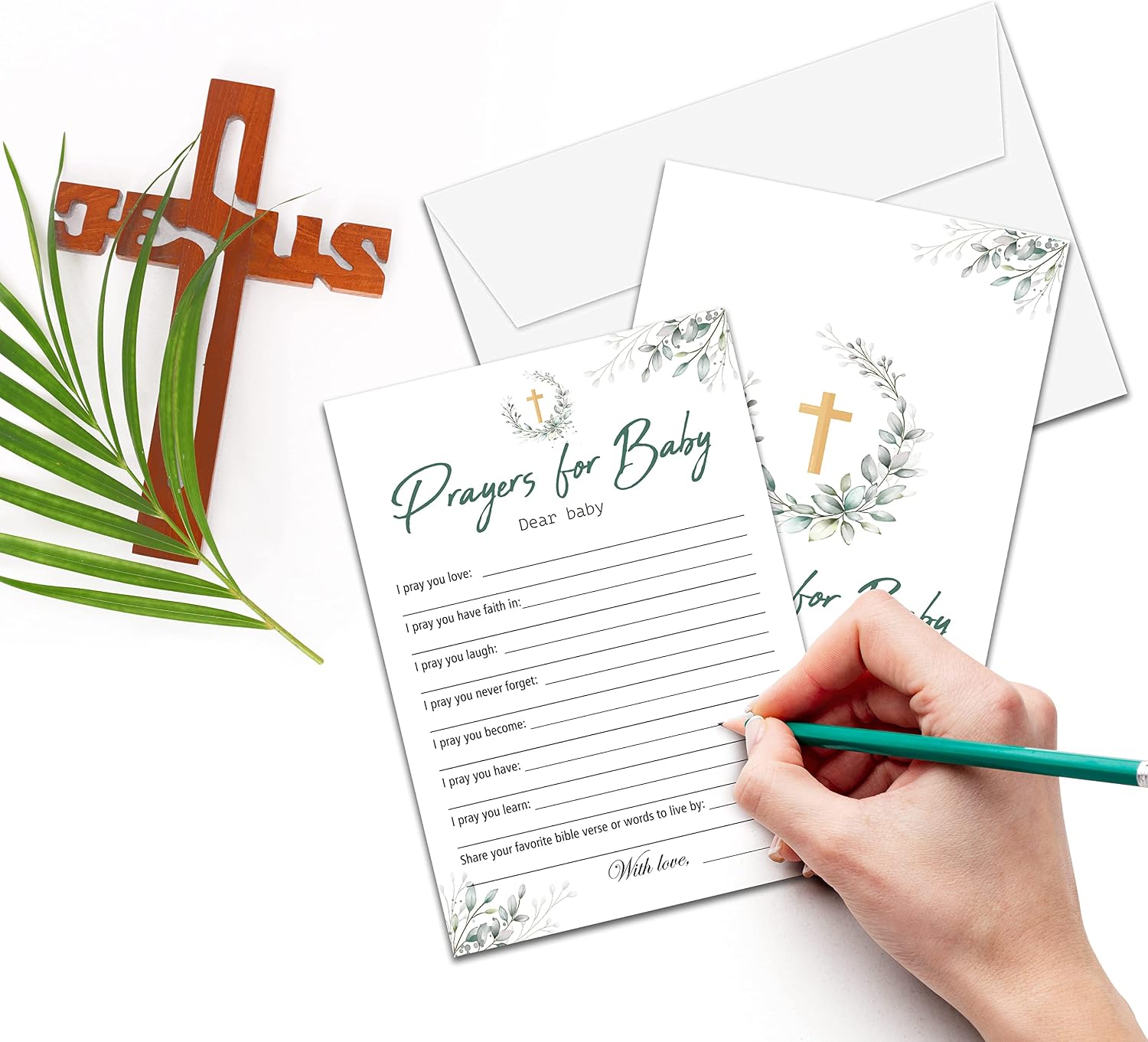 Baby Shower Prayer Cards - Floral Greenery Baby Christening Cards For Girl Boy Christian Brother or Sister - 30 Cards