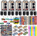 120PCS Race Car Party Favors Set, Car Birthday Decorations Including Slap Bracelets, Keychains, Gift Bags, DIY Stickers,Racing Glasses ,Bubble Wands, Race Car Birthday Supplies