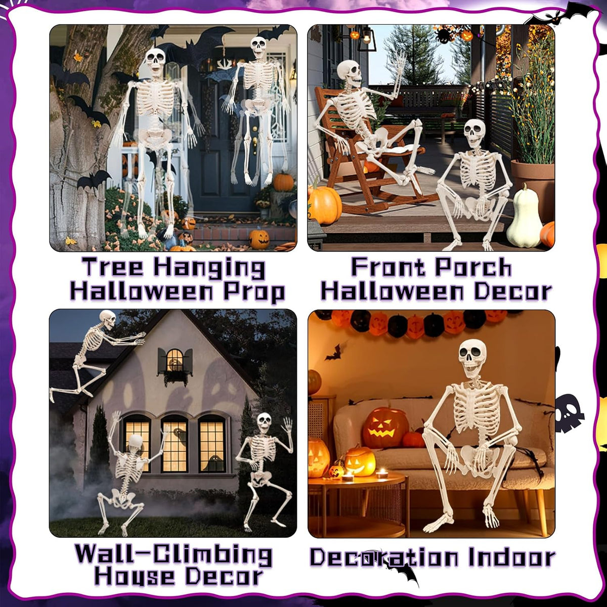 5.75ft Life Size Giant Halloween Skeleton, 69" Posable Full Body Skeleto...