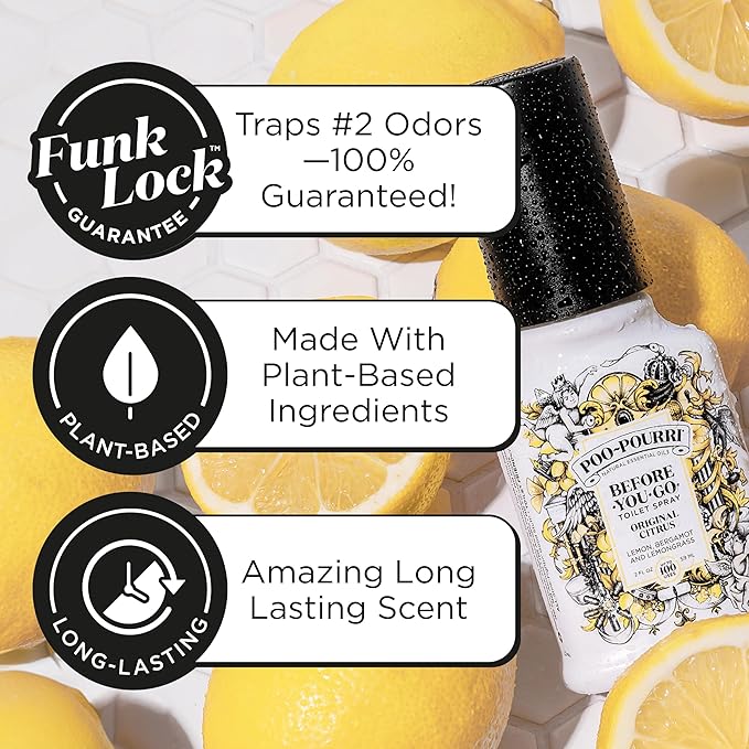 Poo-Pourri Before-You-Go Toilet Spray, Original Citrus, 4 Fl Oz, Up to 200 Uses, Bathroom Odor Deodorizer, Plant-Based with Essential Oils, for Home or Work, Lemon, Bergamot and Lemongrass Scent