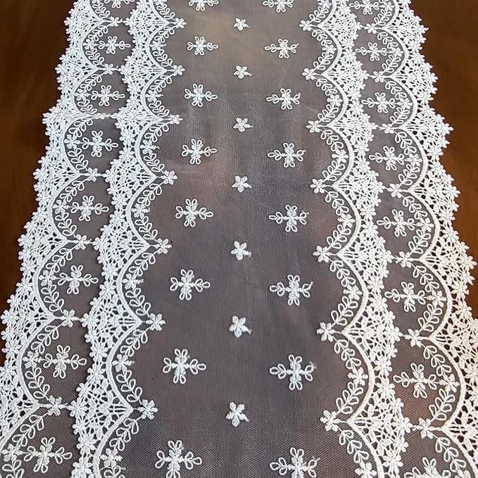 Inicia Table Lace Runner 12×70 inch Embroidered for Holiday Wedding Picnic Daily Dinner Tables White Decor (Polyester, 12"×70" (31cm×180cm))