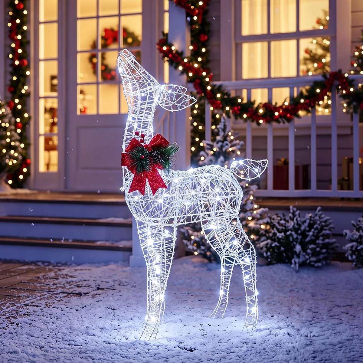 tangkula lighted christmas reindeer, outdoor 3d standing deer, main product view