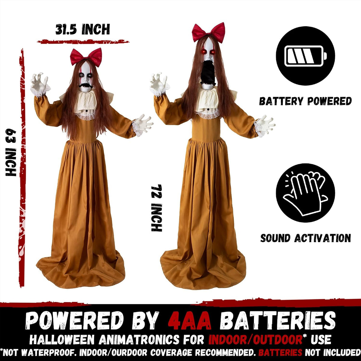 Halloween Animatronics Decorations, 6FT Animated Lifesize Scary Haunted Jumps...