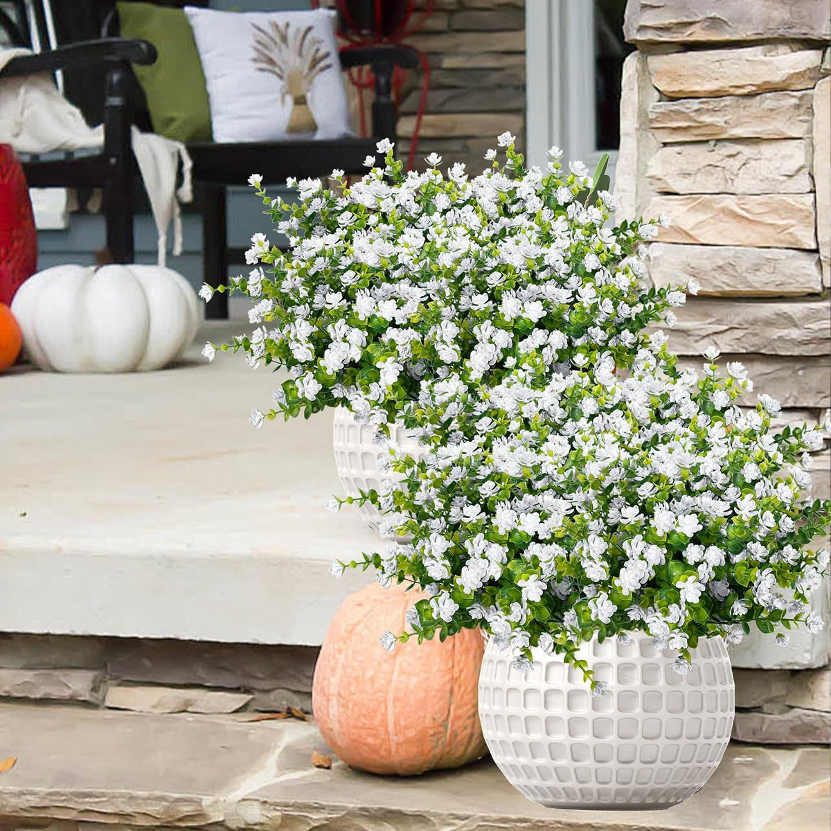 white artificial flowers outdoor uv resistant for planters, main product view