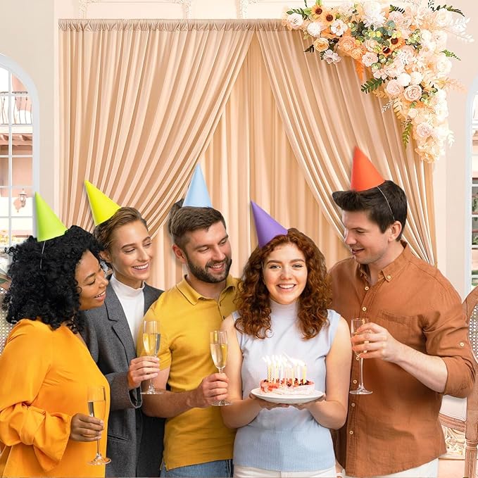 10 x 7 Feet Champagne Backdrop Curtain for Partie, Background Curtains for Photoshoot, Birthday, Wedding, Halloween, Thanksgiving, Christmas Day, New Year Party Decorations 5Ft x 7Ft, 2 Panels