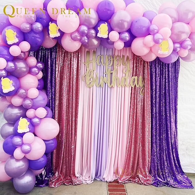 Purple Sequin Backdrop 4 Panels 2FTx8FT Photo Background Glitter Party Backdrop Curtains for Wedding Baby Shower Stage Decorations