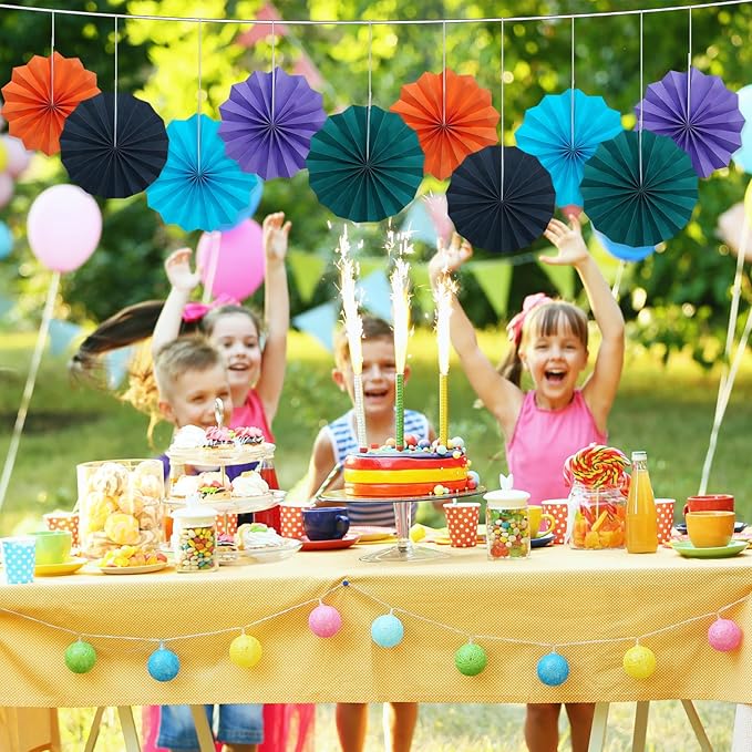 BARTHEW Blue Hanging Paper Fans,Blueaccessories Paper Decorations for Party,Blue Harmony Classroom Decorations,Party Decorations for Boys 8in Hanging Paper Fans 30 Color DIY Set (Sky Blue)