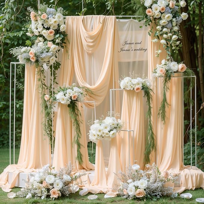 Wedding Arch Draping Fabric,1 Panel 29" x 18Ft Champagne Sheer Chiffon Curtain Drapes 6 Yards for Wedding Ceremony Birthday Party Decoration