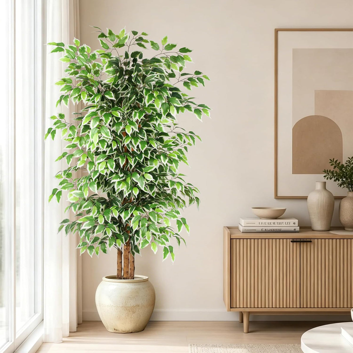 gtidea 6ft artificial ficus tree with real wood showing dimensions