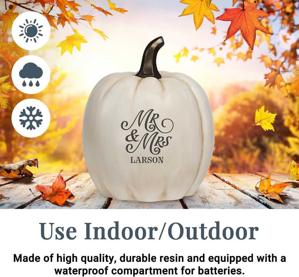 Let's Make Memories Personalized Light Up Pumpkin Decor - Celebrate Love - Fall Wedding Centerpiece - Laser-Engraved Resin with Names - Happy Couple - Orange - Large