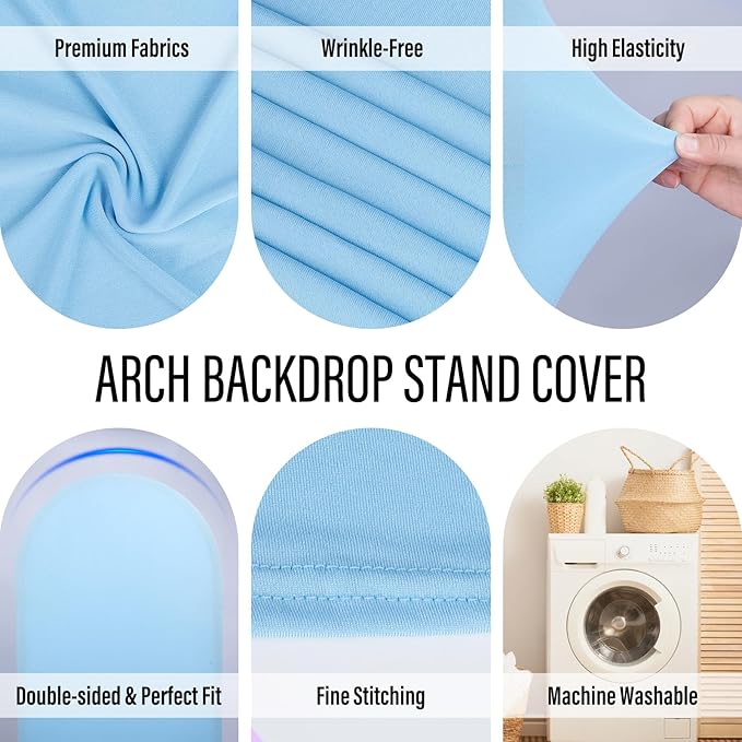 LEBENGURU Upgraded 7.2FT Wedding Arch Cover, Baby Blue Spandex Fitted Arch Backdrop Cover, Round Top Chiara Stand Covers for Birthday Party Baby Shower Banquet Balloon Décor
