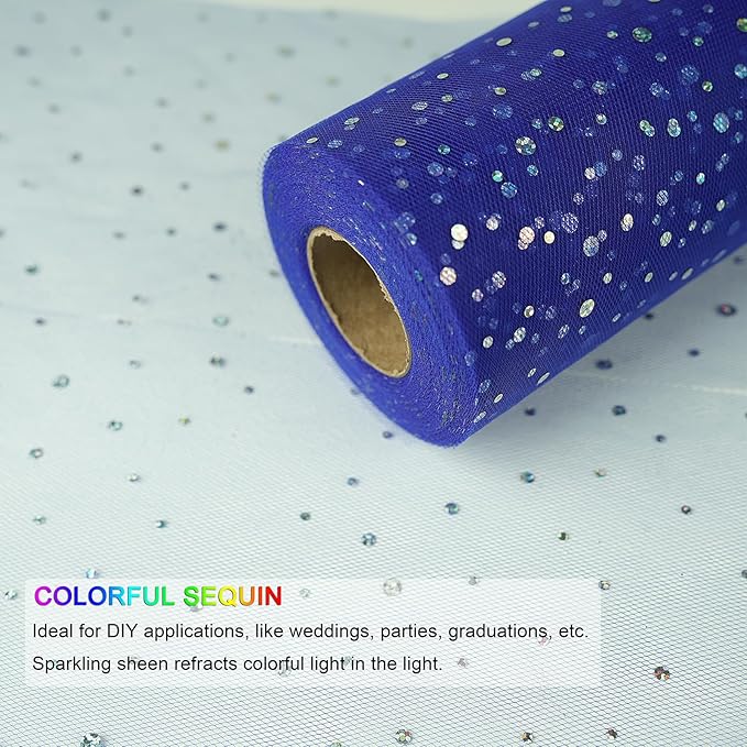 Glitter Tulle Rolls, 6” by 50 Yards (150FT) Sequin Tule Netting Fabric Tulle for Tutu Skirts Sewing Birthday Wedding Party Decoration (Royal Blue)