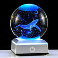 3D Engraved Whale K9 Crystal Ball with Silver LED Base 3.15in. Miniatured Whale Birthday Gifts for Girlfriend Glass Home Decoration (3.15 in.)