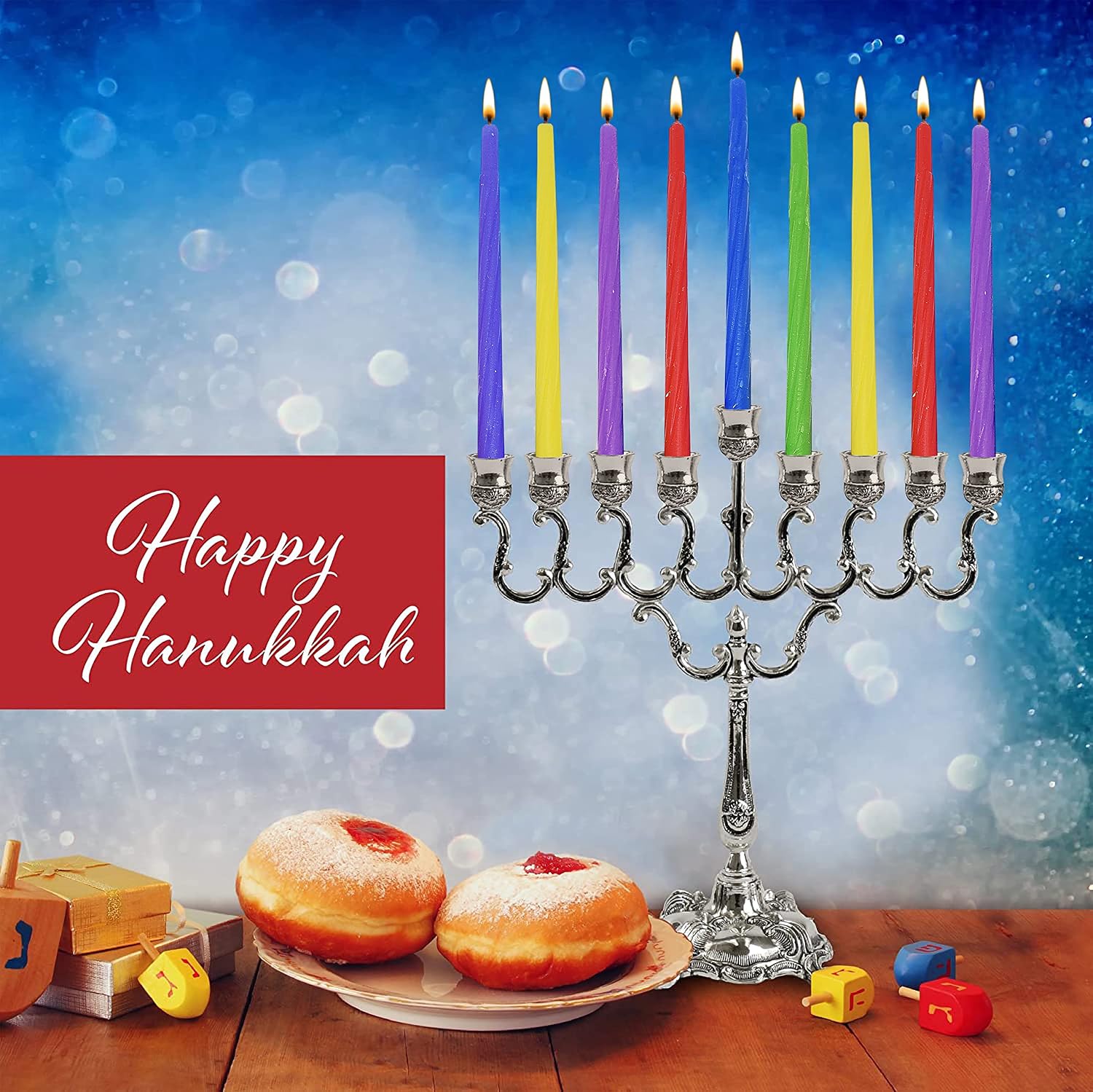 Jerusalem Candles Colorful Hanukkah Candles - Standard Size Fits Most Menorahs - Premium Quality Wax - Colored Chanukah Candles - 44 Count for All 8 Nights of Hanukkah