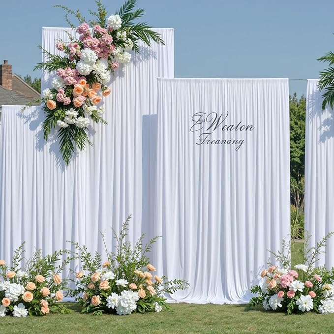 20ftx10ft White Backdrop Curtains for Party Background, Wrinkle Free 4 Panels 5x10ft Silky Polyester Photo Backdrop Drapes Back Drop Cloth for Wedding Birthday Photography Baby Shower Decor