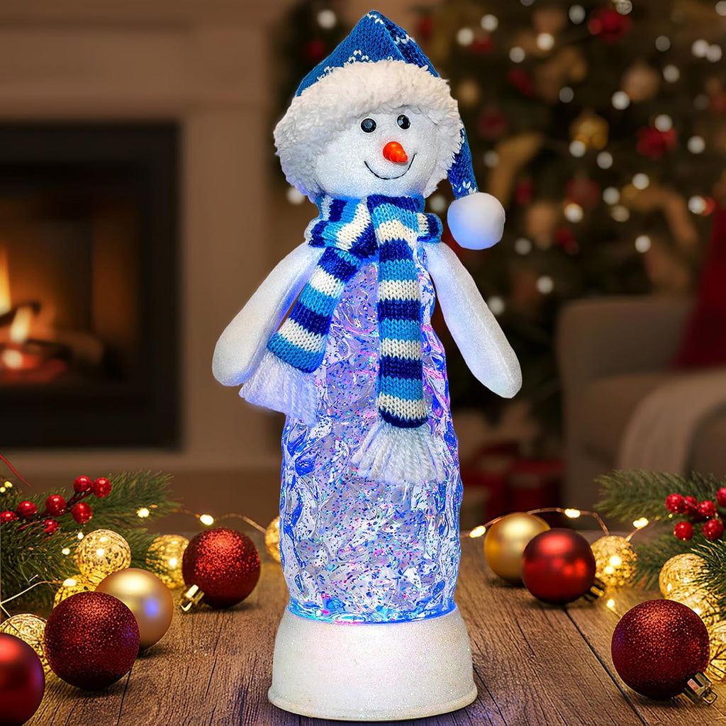 Christmas Snowman Decoration Snow Globe Lantern Indoor Decor Snowman Christmas with Music,6H Timer,USB Lined/Battery Operated Lighted Lantern for Festival Decoration Gifts