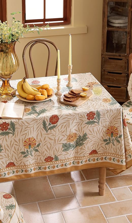 patdrea Designer French Vintage Long Rectangular Tablecloth,Yellow Floral Pattern Anti-Wrinkle Table Cloth,Dacorative Cover for Kitchen Dining Parties,Christmas,Thanksgiving,63"x102"-Cornflowers