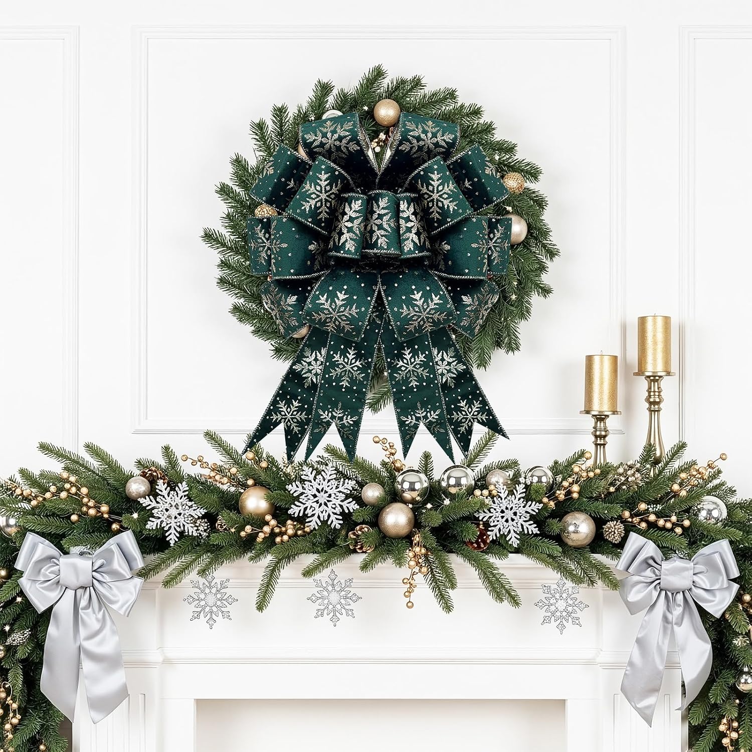 Christmas Tree Topper Bow,48''x 13'' Large Velvet Christmas Wreath Bows Xmas Ornaments with Long Streamer Wired Edge Ribbon for Christmas Decoration (Green)